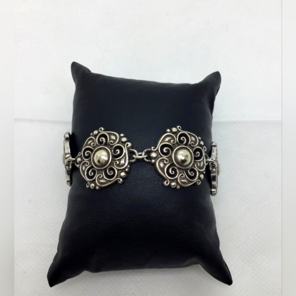 Brighton Floral Link Silvertone Bracelet EUX 7"